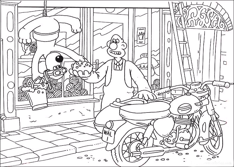 coloriage wallace et gromit lavent une vitrine